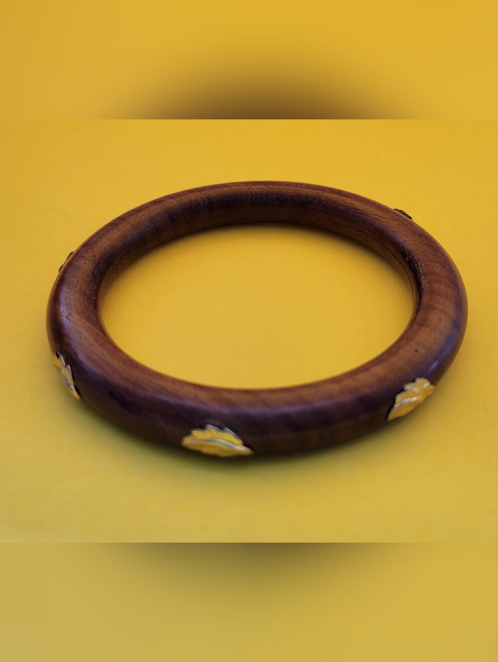 Source Unknown Brown Wooden Bangle with Gold Accents